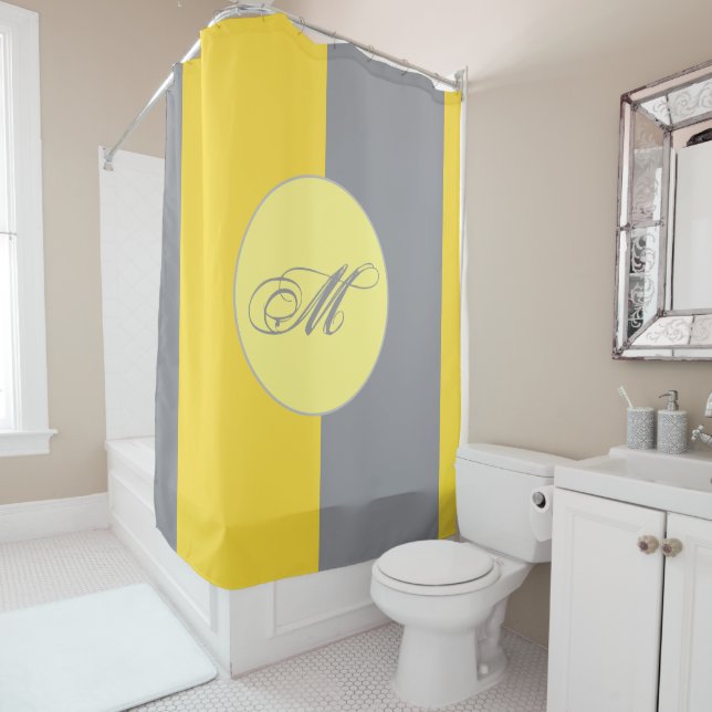 Light Yellow And Soft Grey Customise Shower Curtain (In Situ)