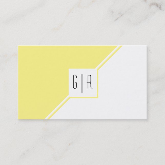 Light yellow and white modern monogram geometric business card (Front)