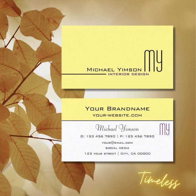 Light Yellow and White with Monogram Professional Business Card (Creator Uploaded)