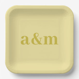 Light Yellow Anniversary Wedding Monogram Minimal Paper Plate