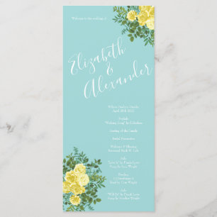 Light Yellow Aqua Teal Rose Wedding Programs
