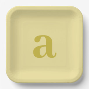 Light Yellow Birthday Monogram Minimalist Paper Plate