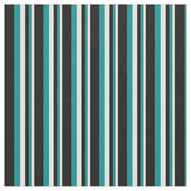 Light Yellow, Dark Cyan & Black Pattern Fabric (Close Up)