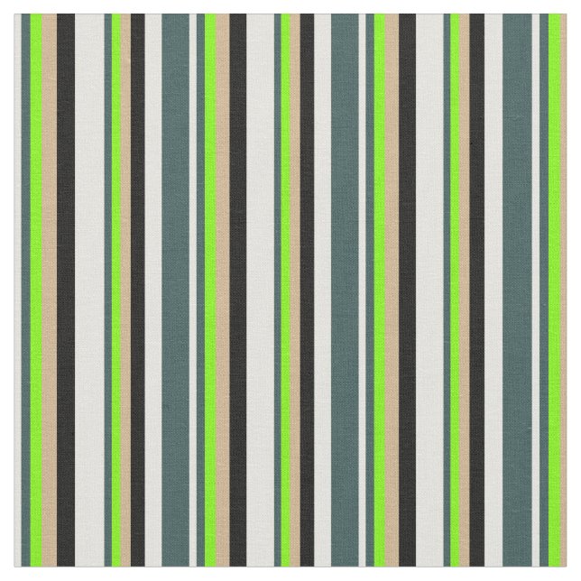 Light Yellow, Dark Slate Grey, Green, Tan & Black Fabric (Close Up)