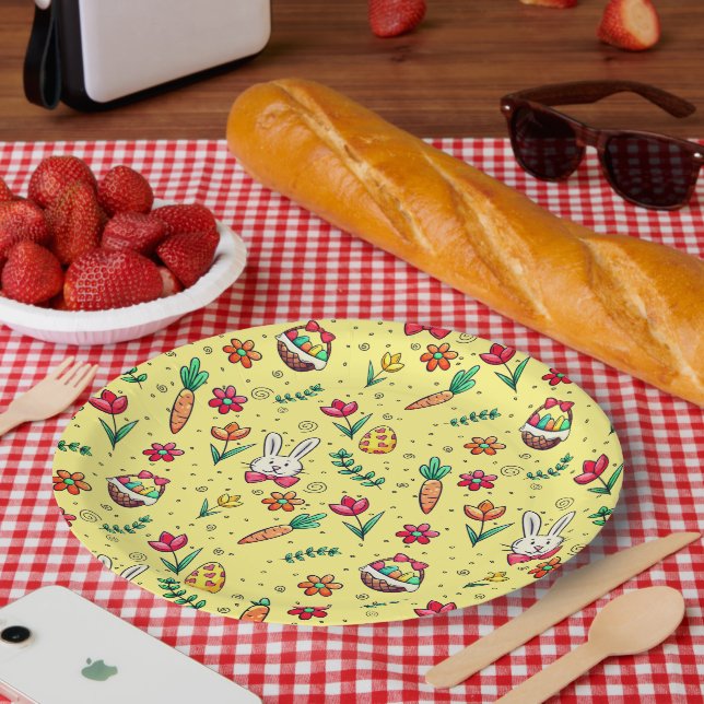 Light Yellow Easter Pattern Paper Plates (Picnic)