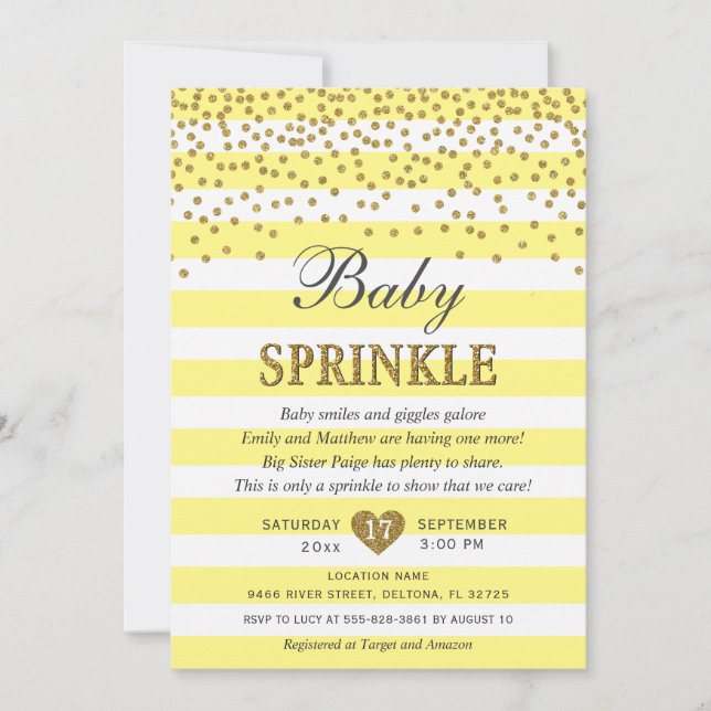 Light Yellow Gold Bee Stripe Neutral Baby Sprinkle Invitation (Front)