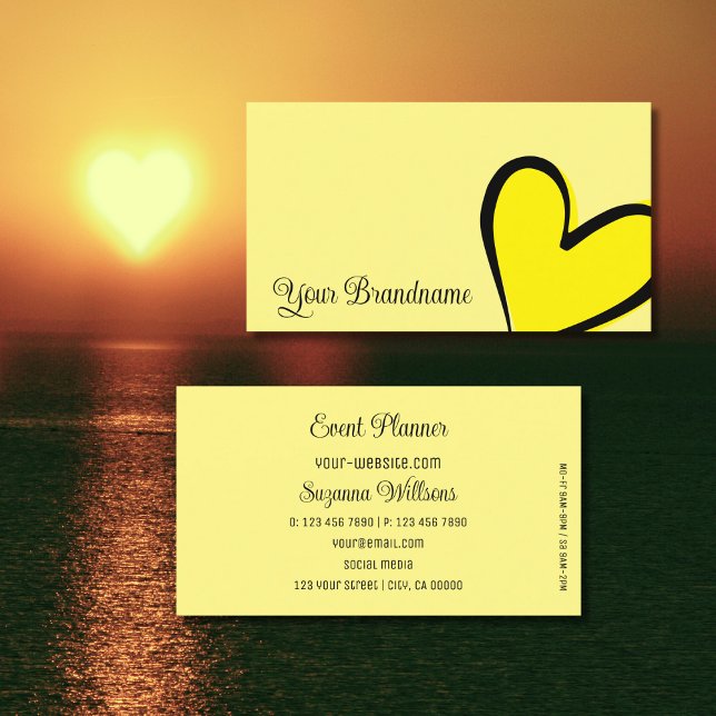 Light Yellow Gorgeous Heart Modern Cute Simply Business Card (Creator Uploaded)