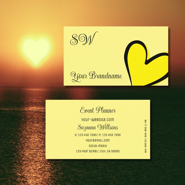Light Yellow Gorgeous Heart with Monogram Cute Business Card (Creator Uploaded)