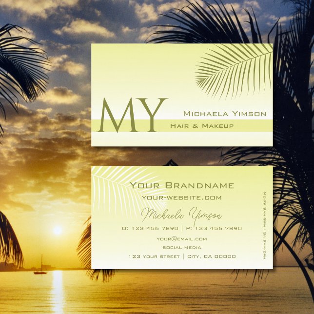 Light Yellow Gradient Palm Leaf Monogram Simply Business Card (Creator Uploaded)