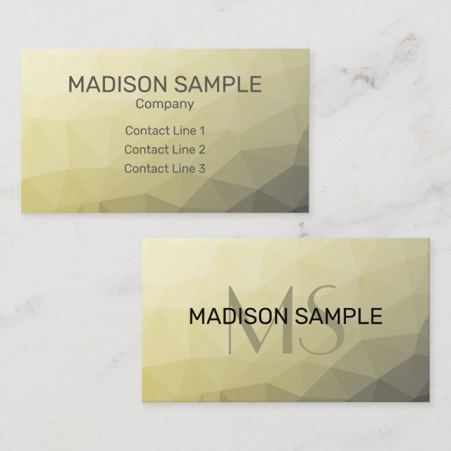 Light yellow grey ombre mesh pattern Monogram Business Card (Front/Back)