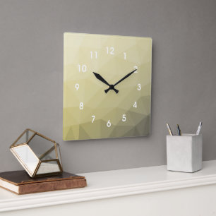 Light yellow grey ombre mesh pattern Monogram Square Wall Clock