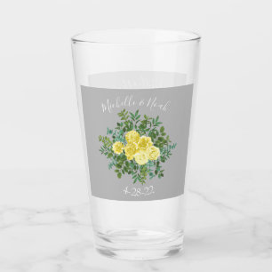 Light Yellow & Grey Peony & Rose Floral Wedding Glass