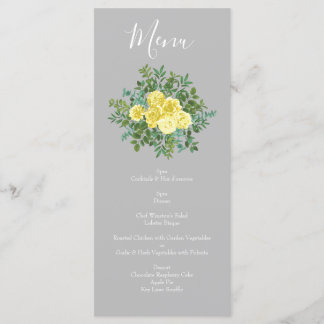 Light Yellow & Grey Peony Rose Floral Wedding Menu