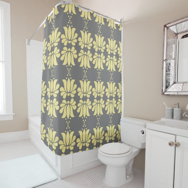 Light Yellow Grey Tulips Shower Curtain (In Situ)