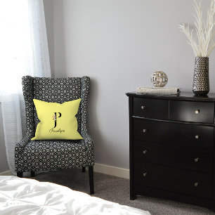 Light yellow hibiscus monogram Throw Pillow