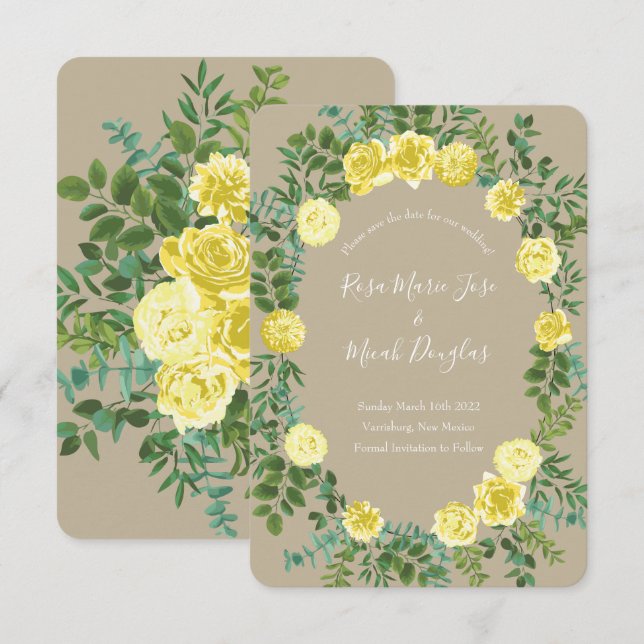 Light Yellow & Khaki Ecru Wedding Save Date Invitation (Front/Back)