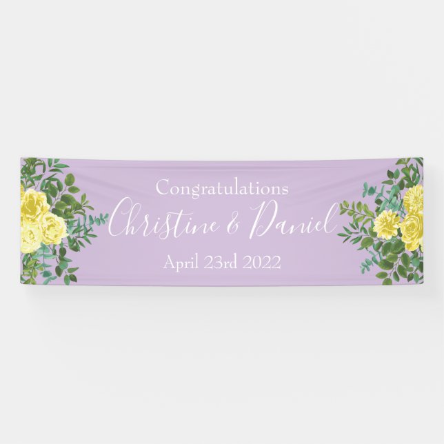 Light Yellow & Lilac Purple Rose Floral Wedding Banner (Horizontal)