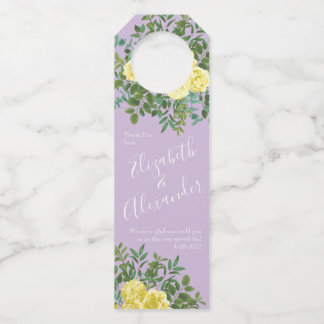 Light Yellow & Lilac Purple Rose Floral Wedding Bottle Tag
