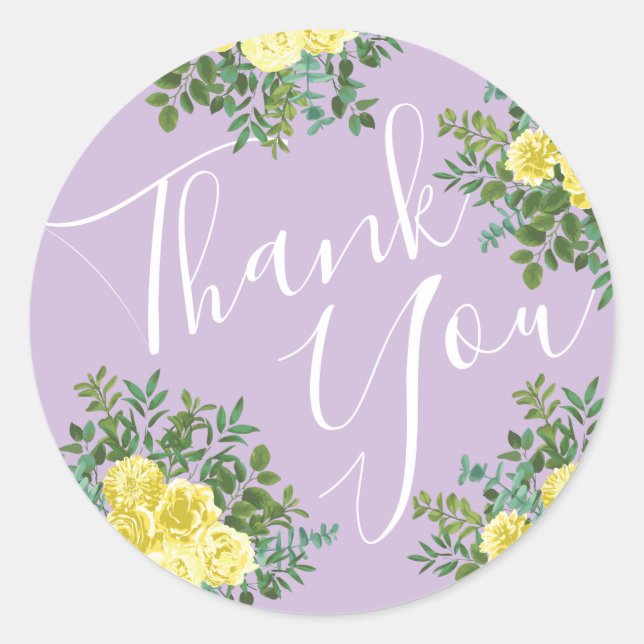 Light Yellow Lilac Purple Rose Floral Wedding Classic Round Sticker (Front)