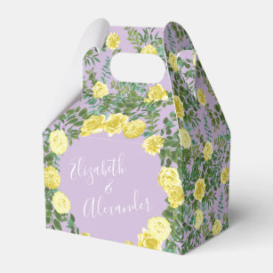 Light Yellow & Lilac Purple & Rose Floral Wedding Favour Box