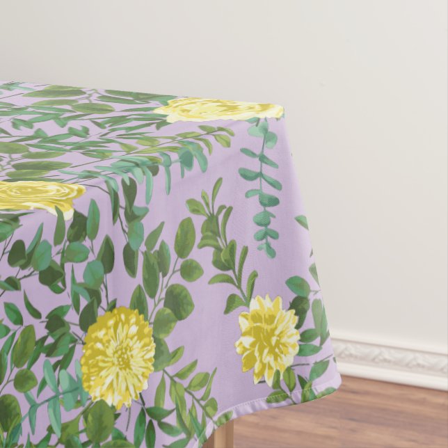 Light Yellow & Lilac Purple Rose Floral Wedding Tablecloth (In Situ)