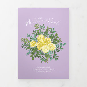 Light Yellow & Lilac Purple Rose Wedding Programs Tri-Fold Programme
