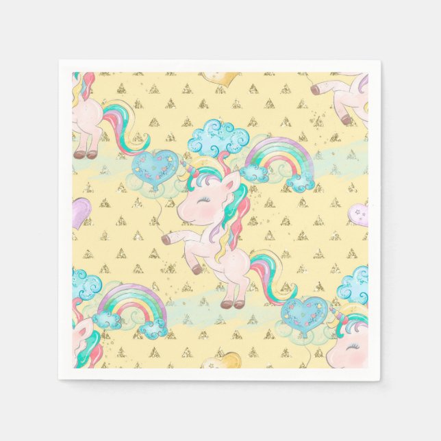 Light Yellow Magical Unicorn Pattern Napkin (Front)