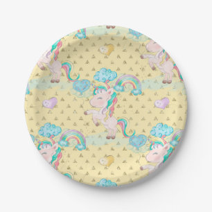 Light Yellow Magical Unicorn Pattern Paper Plate