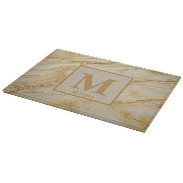 Light Yellow Marble with Bronze Veins Monogram Cutting Board (Corner)