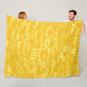 Light-Yellow Name Stamped allover Yellow Fleece Blanket