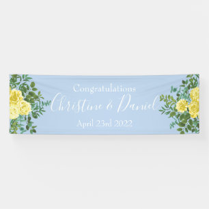 Light Yellow & Pale Blue Rose Floral Wedding Banner