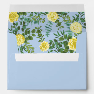 Light Yellow & Pale Blue Rose Floral Wedding Envelope