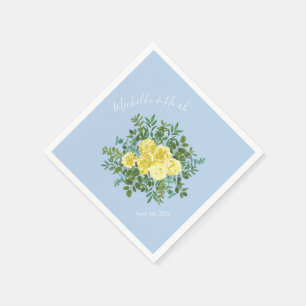 Light Yellow & Pale Blue Rose Floral Wedding Napkin
