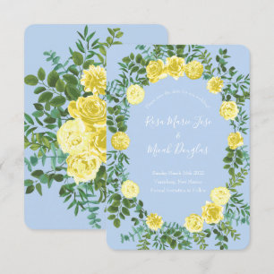 Light Yellow & Pale Blue Rose Wedding Save Date Invitation