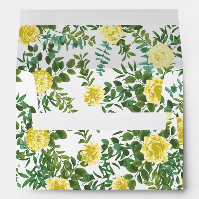 Light Yellow Pastel Peony & Rose Floral Wedding Envelope (Back (Bottom))