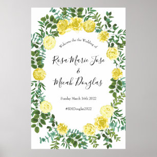 Light Yellow Pastel Peony & Rose Floral Wedding Poster