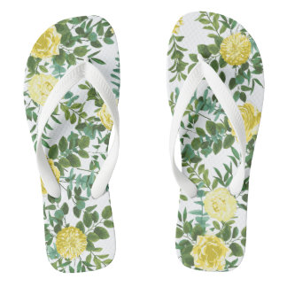Light Yellow Pastel Peony & Rose Floral Wedding Thongs