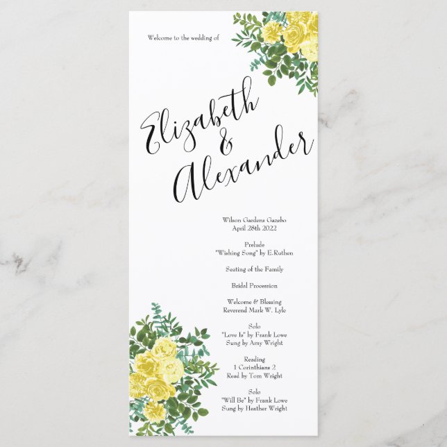 Light Yellow Peony & Rose Floral Wedding Programs (Front)