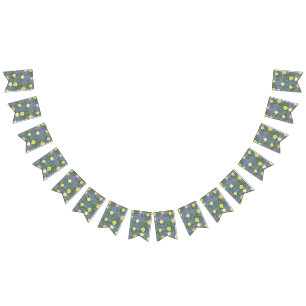 Light Yellow & Periwinkle Blue Rose Floral Wedding Bunting