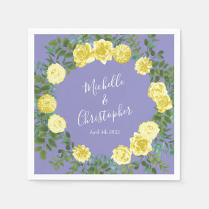 Light Yellow Periwinkle Blue Rose Floral Wedding Napkin