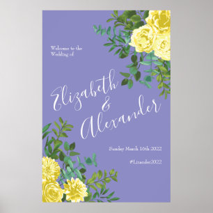 Light Yellow & Periwinkle Blue Rose Floral Wedding Poster