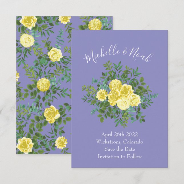 Light Yellow & Periwinkle Blue Wedding Save Date Invitation (Front/Back)