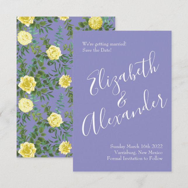 Light Yellow & Periwinkle Blue Wedding Save Date Invitation (Front/Back)