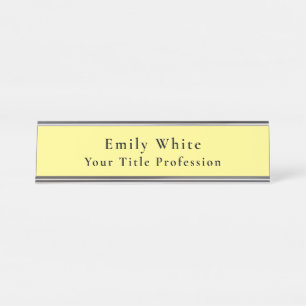 Light Yellow Plain Elegant Professional Modern Desk Name Plate