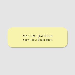 Light Yellow Plain Elegant Professional Modern Name Tag