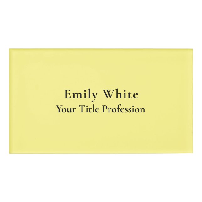 Light Yellow Plain Elegant Professional Modern Name Tag (Front)