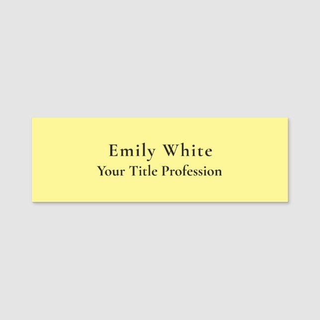 Light Yellow Plain Elegant Professional Modern Name Tag (Front)