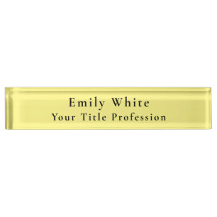 Light Yellow Plain Elegant Professional Modern Nameplate