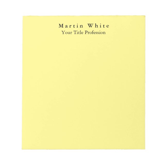Light Yellow Plain Elegant Professional Modern Notepad (Front)
