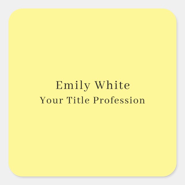 Light Yellow Plain Elegant Professional Modern Square Sticker (Front)